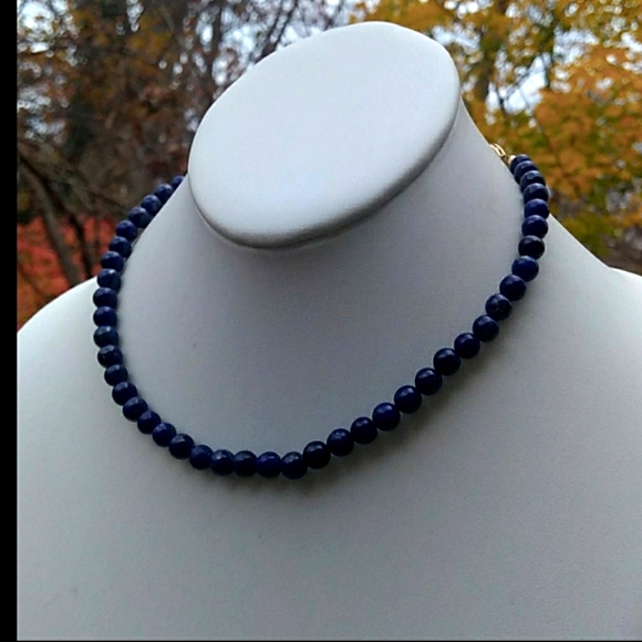 VINTAGE ESTATE 14K Gold High Quality Lapis Lazuli Choker Necklace - Picture 3 of 14